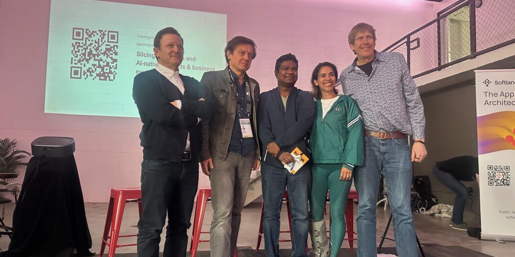 Hugh Forrest and the SXSW 2026 Sauna, AI and SaaS panelists Josh Liberson, Markus Hoefinger, Anand Arivukkarasu and Liz Bacelar