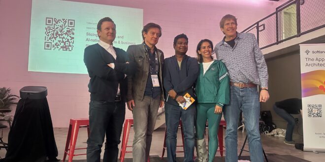 Hugh Forrest and the SXSW 2026 Sauna, AI and SaaS panelists Josh Liberson, Markus Hoefinger, Anand Arivukkarasu and Liz Bacelar