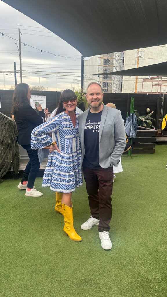 Pia (event organizer) and Kristian (city of Tampere, Finland, the Sauna Capital of the world at SXSW 2026